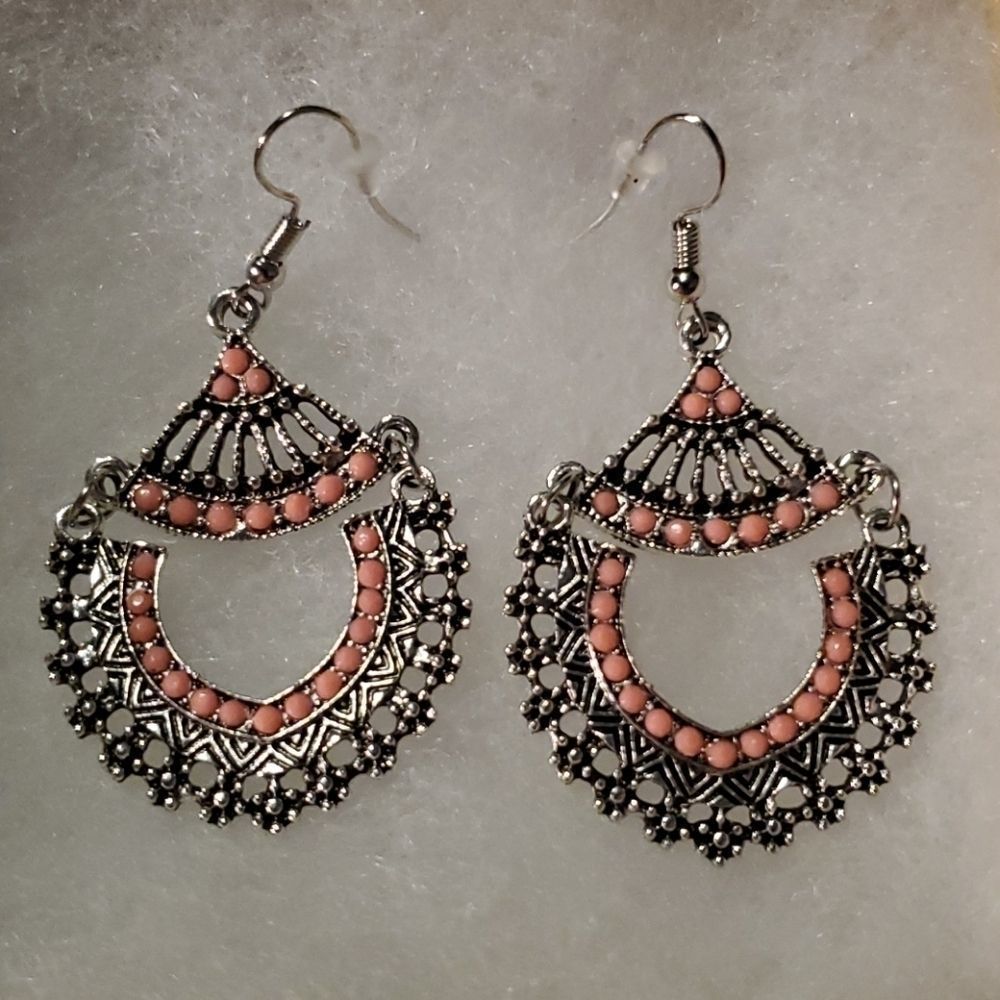 NEW Pink Coral Bohemian Style Dangle Earrings